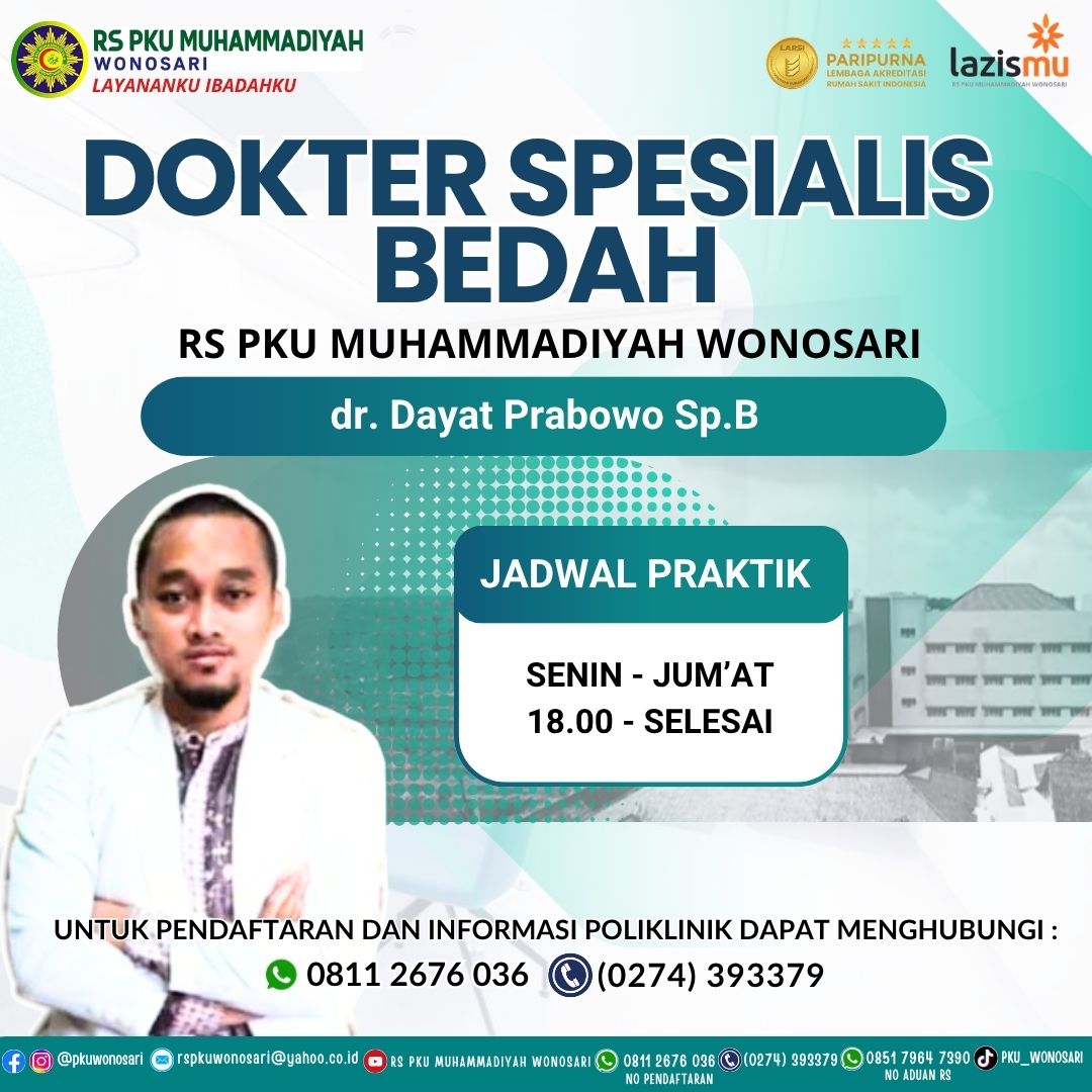 Jadwal dr. Dayat Prabowo, Sp.B - Spesialis Bedah Umum RS PKU Wonosari