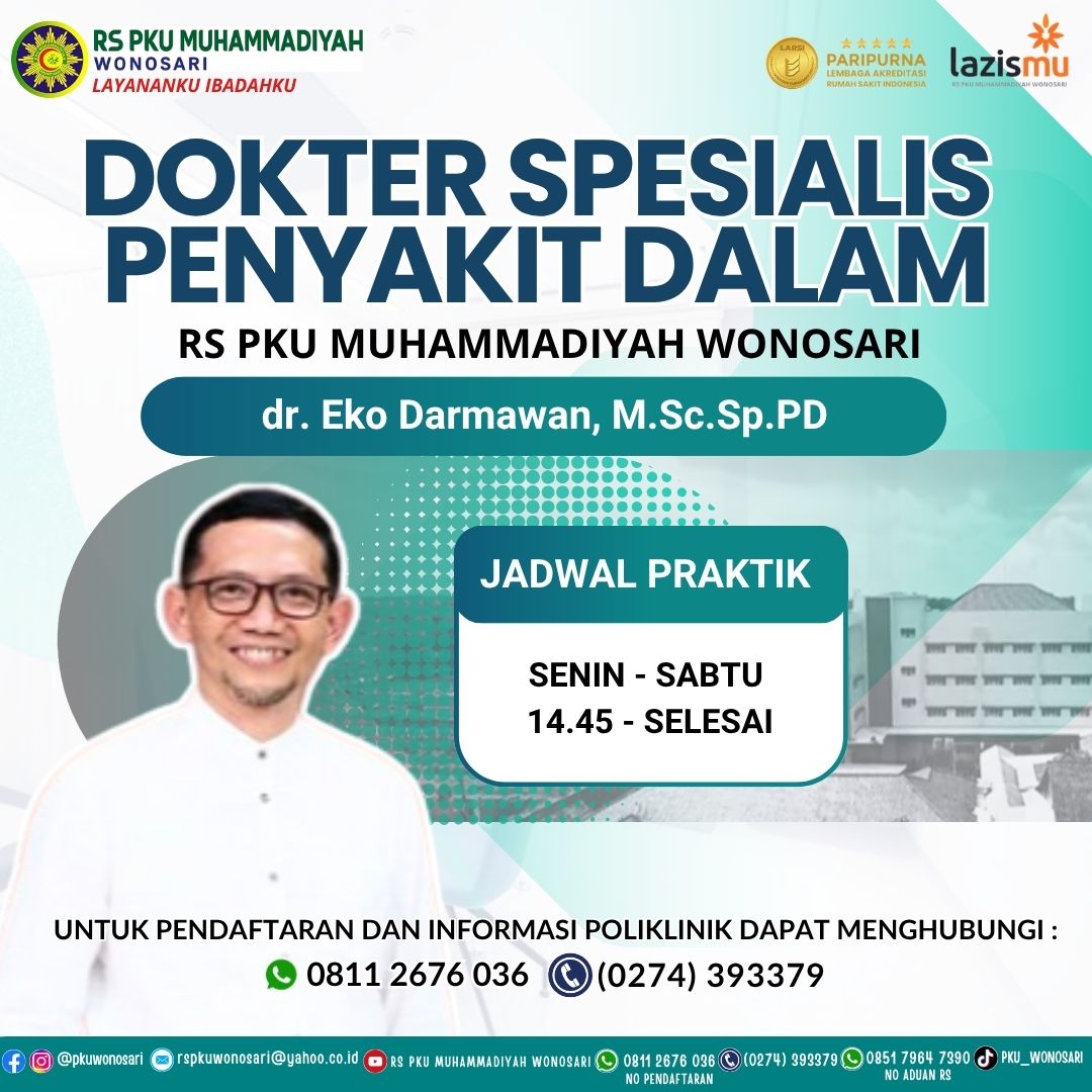 Jadwal dr. Eko Darmawan, M.Sc., Sp.PD - Spesialis Penyakit Dalam (Internis) RS PKU Wonosari