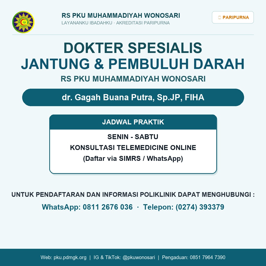 Jadwal dr. Gagah Buana Putra, Sp.JP, FIHA - Spesialis Jantung & Pembuluh Darah RS PKU Wonosari
