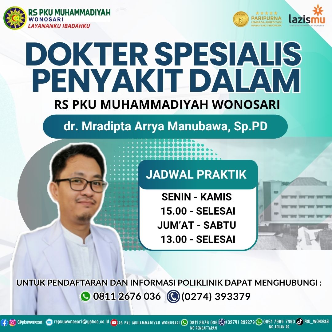 Jadwal dr. Mradipta Arrya Manubawa, Sp.PD - Spesialis Penyakit Dalam (Internis) RS PKU Wonosari