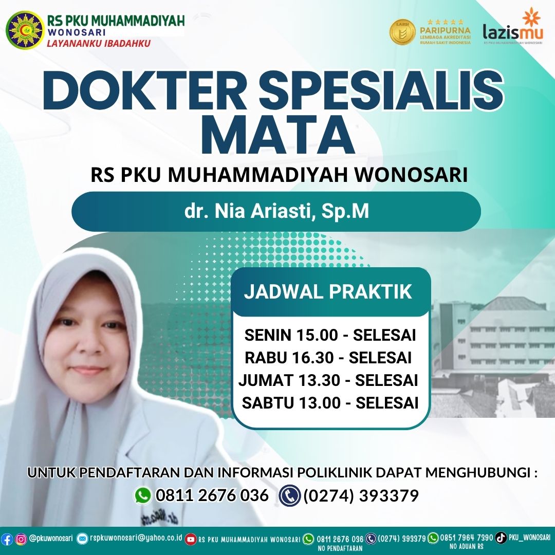 Jadwal dr. Nia Ariasti, Sp.M - Spesialis Mata (Oftalmologi) RS PKU Wonosari