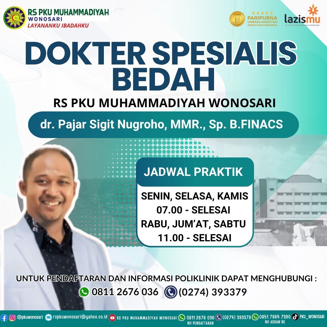 Jadwal dr. Pajar Sigit Nugroho, MMR., Sp.B.FINACS - Spesialis Bedah Umum RS PKU Wonosari