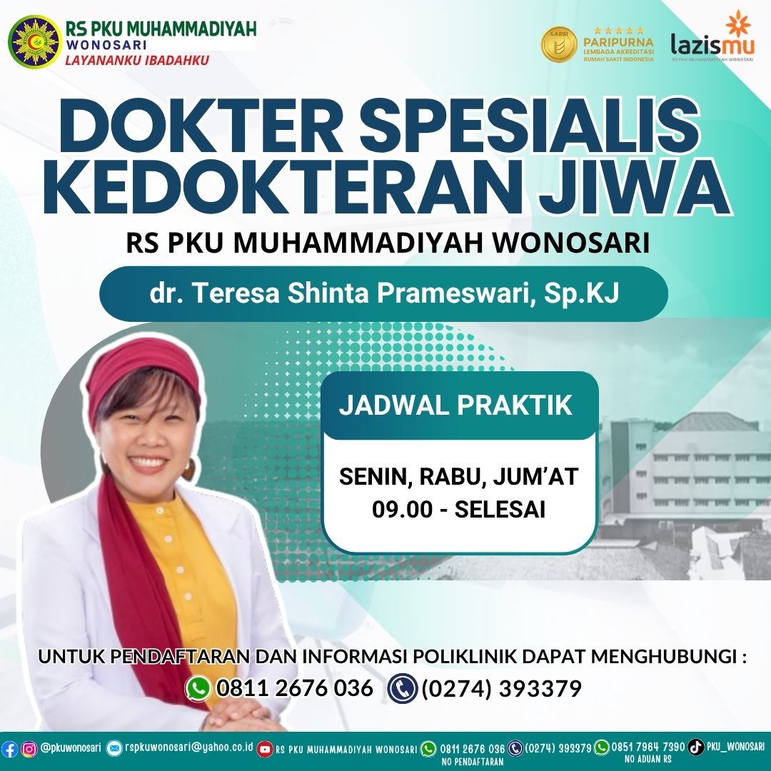 Jadwal dr. Teresa Shinta Prameswari, Sp.KJ - Spesialis Kedokteran Jiwa (Psikiatri) RS PKU Wonosari